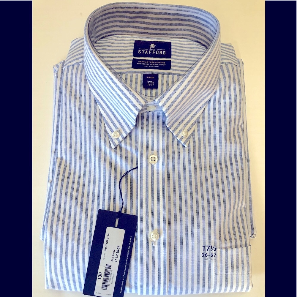 NWT Stafford Wrinkle Free Oxford Blue Stripe